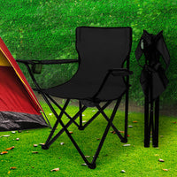 NNEIDS Levede Camping Chairs Folding Arm Foldable Black image 2