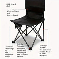 Foldable Camping Chair with Side Pocket Black image 2